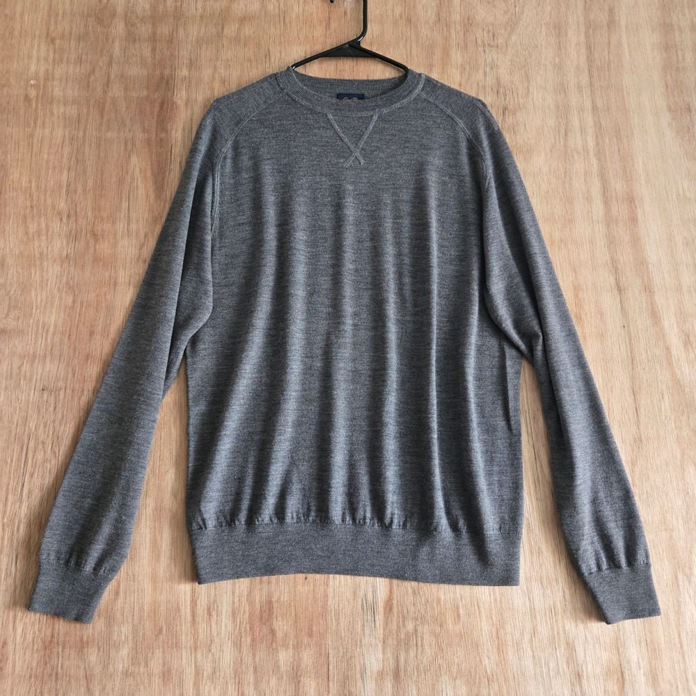 Good Man Brand Mens Gray 100% Extrafine Merino Wool Crewneck Sweater Large